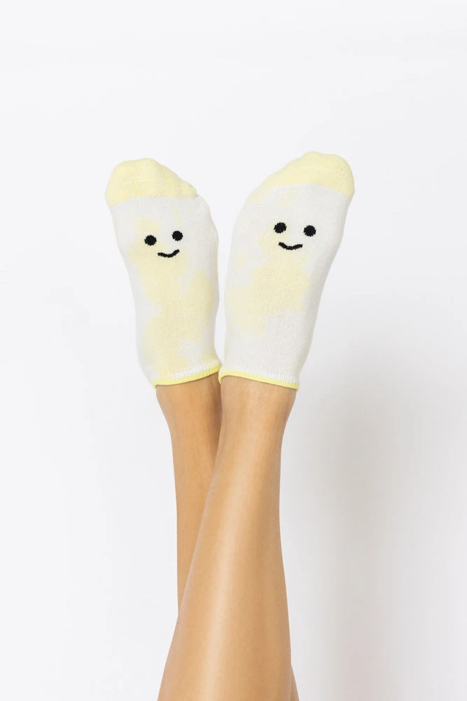 Happy Face Low Rise Socks - Yellow Tie Dye
