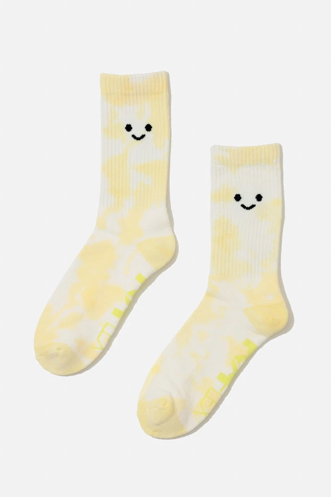 Happy Face Mid-Calf Gym Socks - Yellow Tie Dye - Image 5