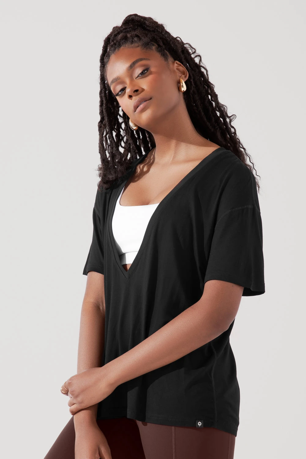 Daring Deep V Tee - Black - Image 2