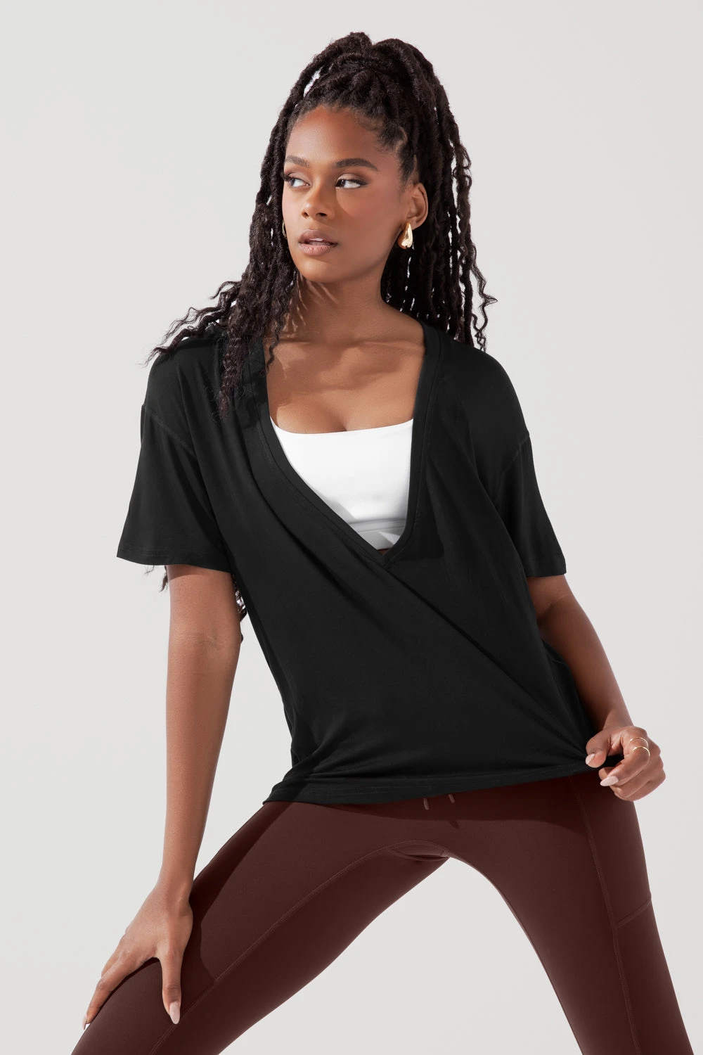 Daring Deep V Tee - Black - Image 3