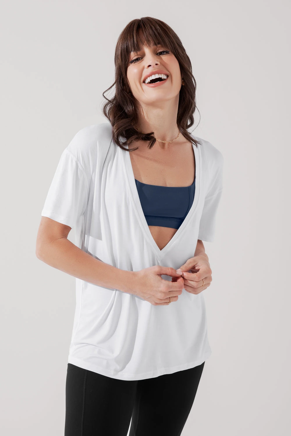 Daring Deep V Tee - White - Image 2