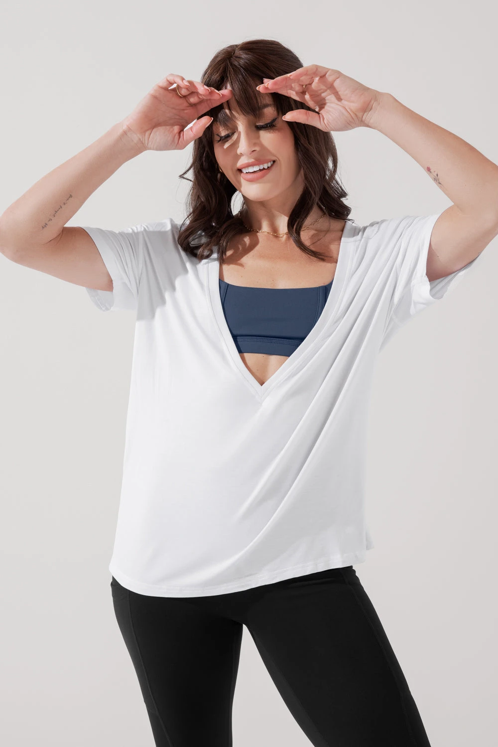 Daring Deep V Tee - White - Image 3