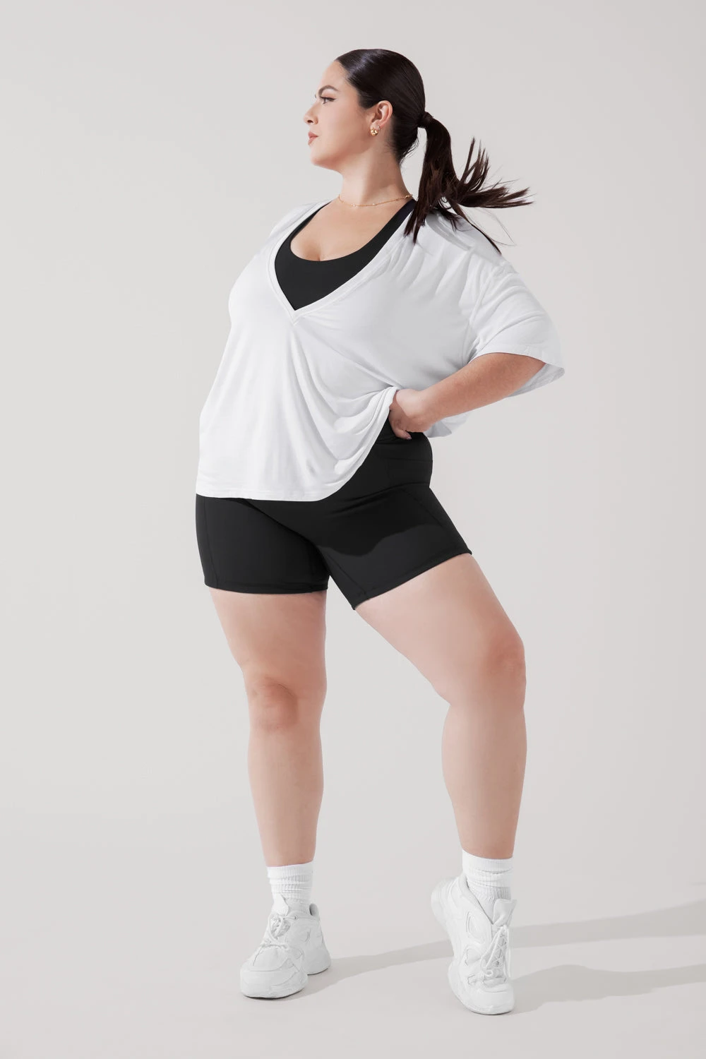 Daring Deep V Tee - White - Image 13