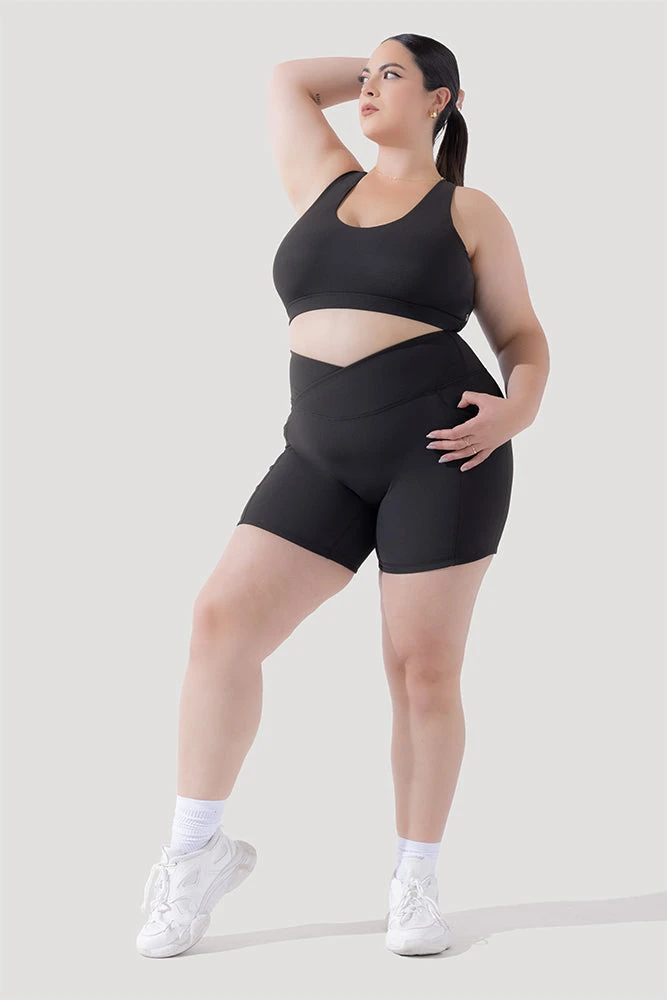 Crisscross HourglassĀ® Midi Shorts With Pockets (Ribbed) - Dark Charcoal - Image 2