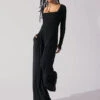 Go With The Flow Long Sleeve Jumpsuit - Black