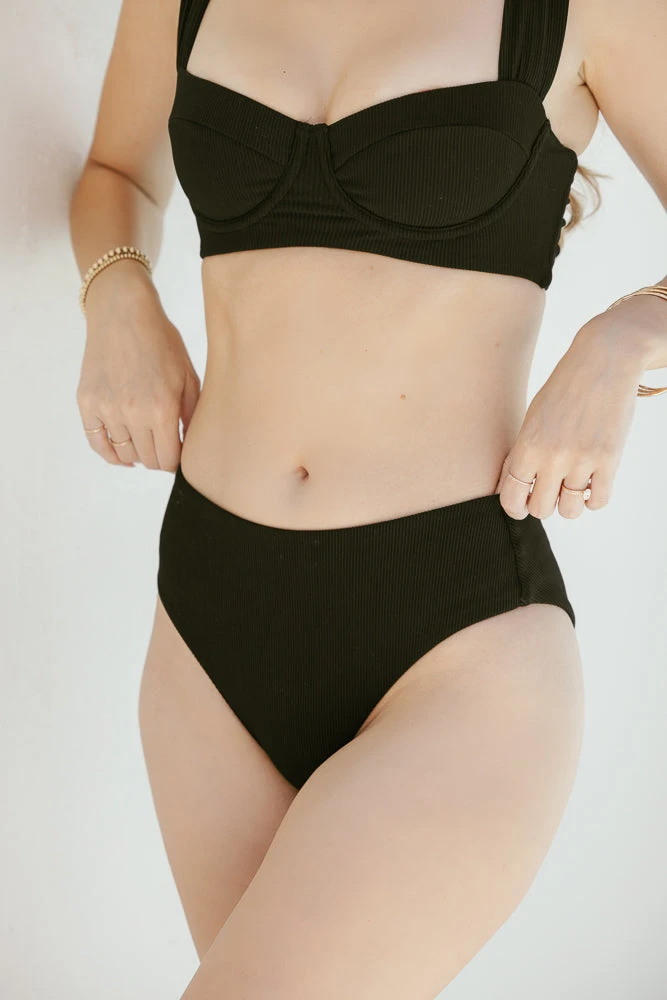 High Tide Cheeky Bikini Bottoms - Black Rib