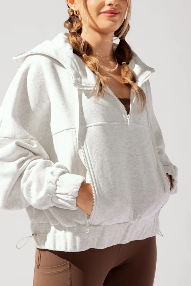 Half Zip Warm Up Hoodie - Light Heather Grey - Image 6