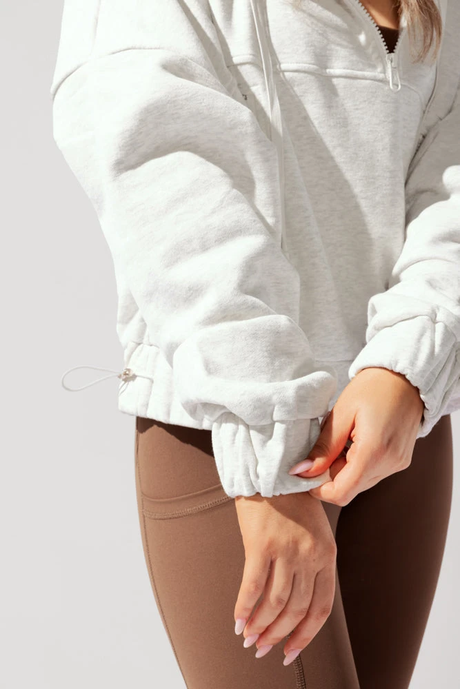 Half Zip Warm Up Hoodie - Light Heather Grey - Image 5