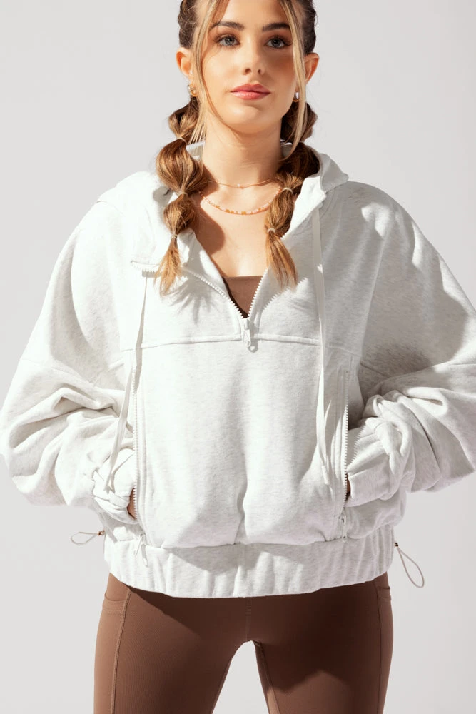 Half Zip Warm Up Hoodie - Light Heather Grey