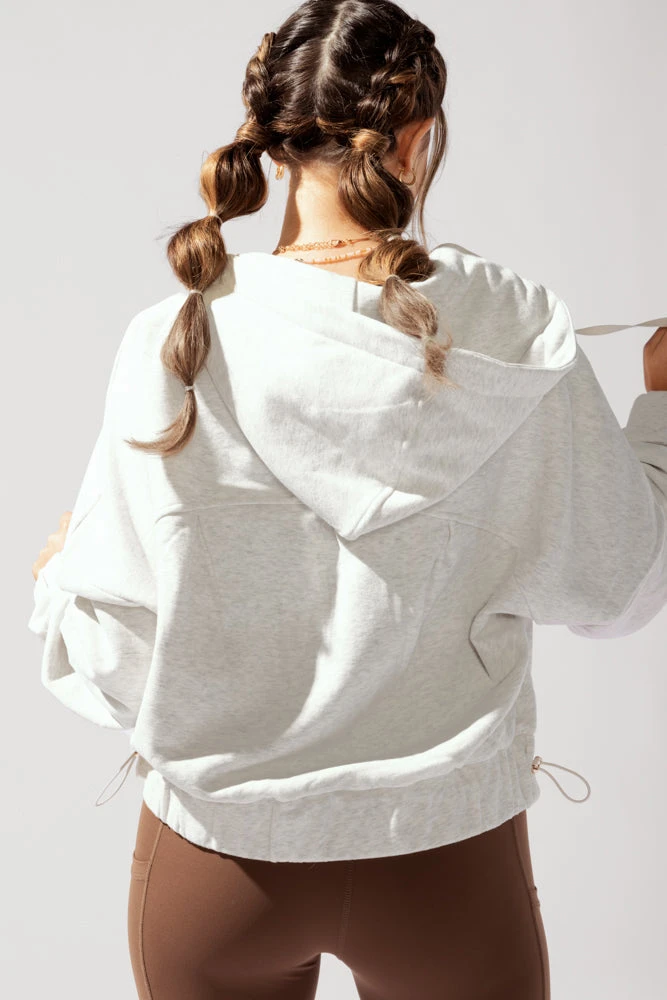 Half Zip Warm Up Hoodie - Light Heather Grey - Image 4