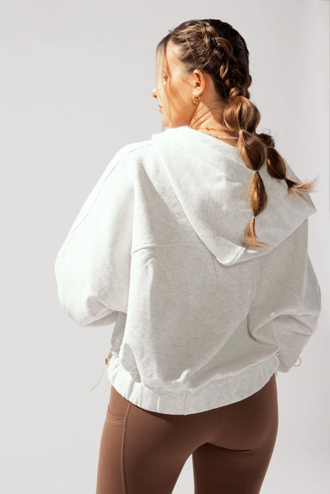 Half Zip Warm Up Hoodie - Light Heather Grey - Image 7