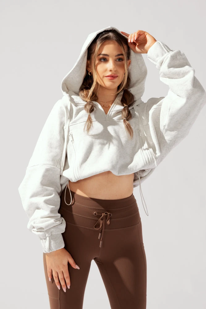 Half Zip Warm Up Hoodie - Light Heather Grey - Image 2