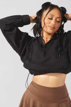 Half Zip Warm Up Hoodie - Black