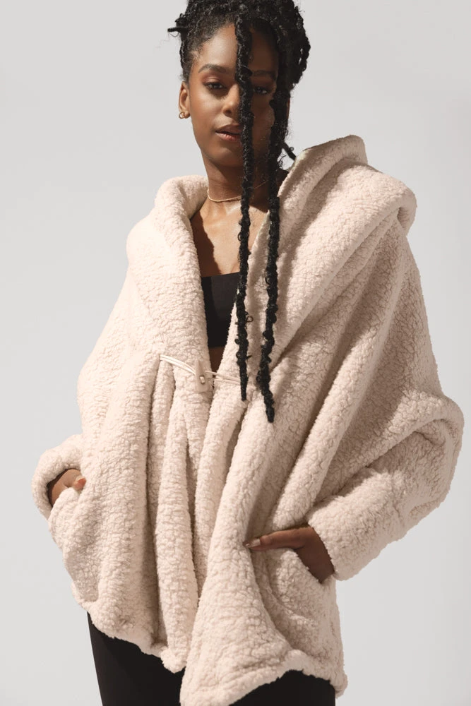 Faux Sherpa Cocoon Coat - Taupe - Image 9