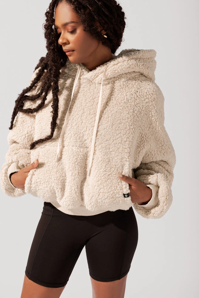 Faux Sherpa Pullover Cloud Hoodie - Taupe - Image 4