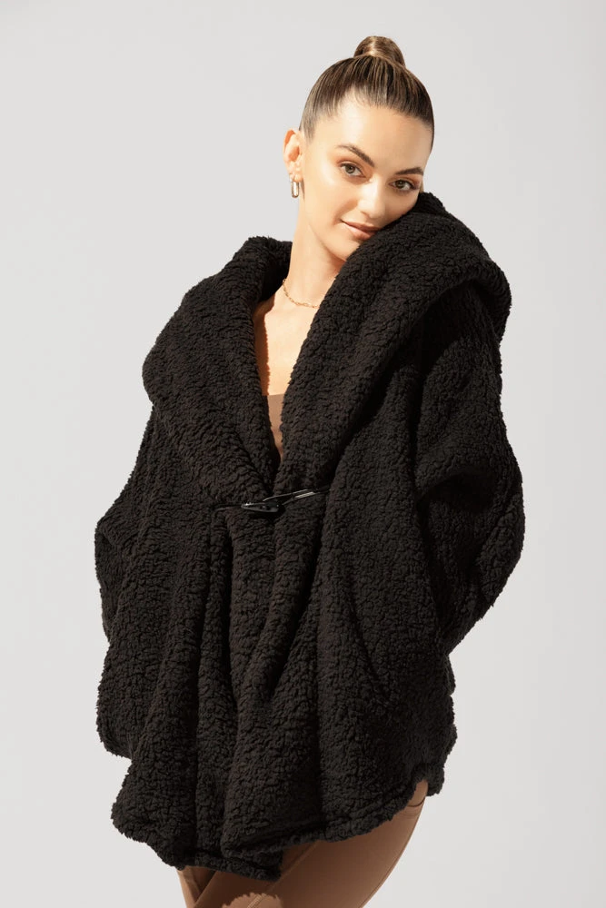 Faux Sherpa Cocoon Coat - Black - Image 9