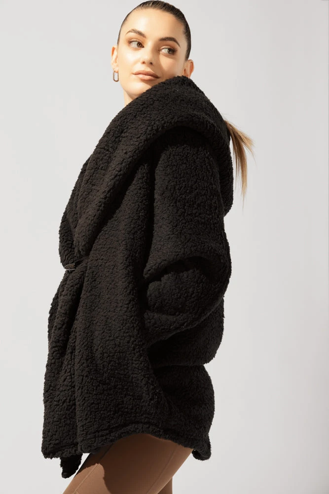 Faux Sherpa Cocoon Coat - Black - Image 8