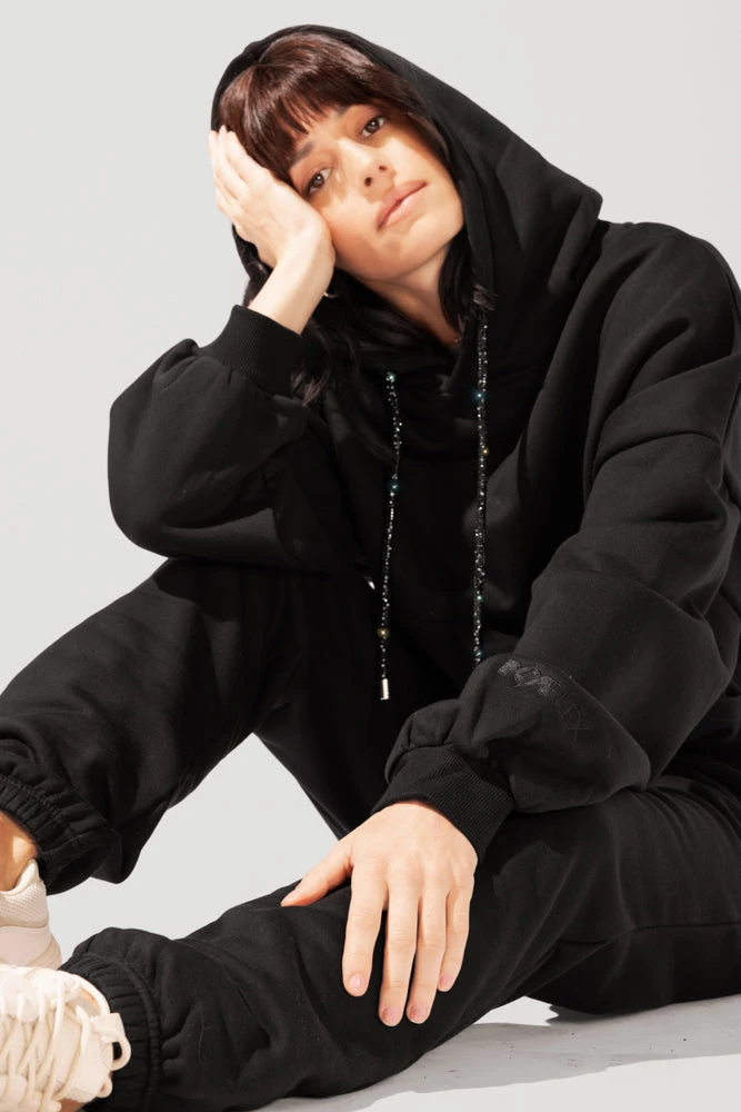 Shimmer Pullover Cloud Hoodie - Black