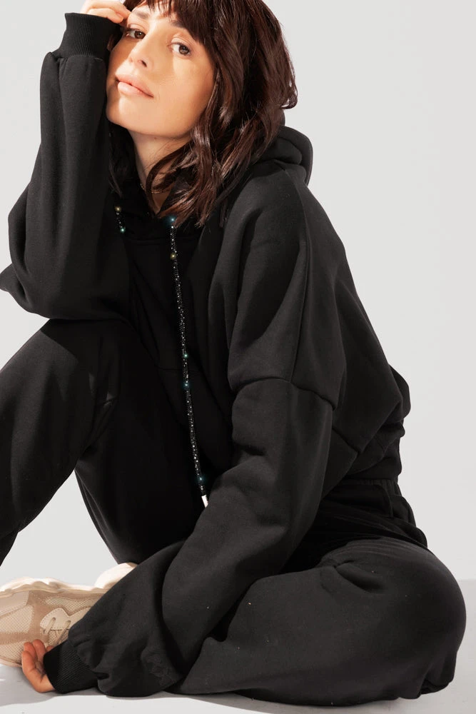 Shimmer Pullover Cloud Hoodie - Black - Image 7