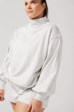 Ooey Gooey Mockneck Sweatshirt With Pockets - Light Heather Grey