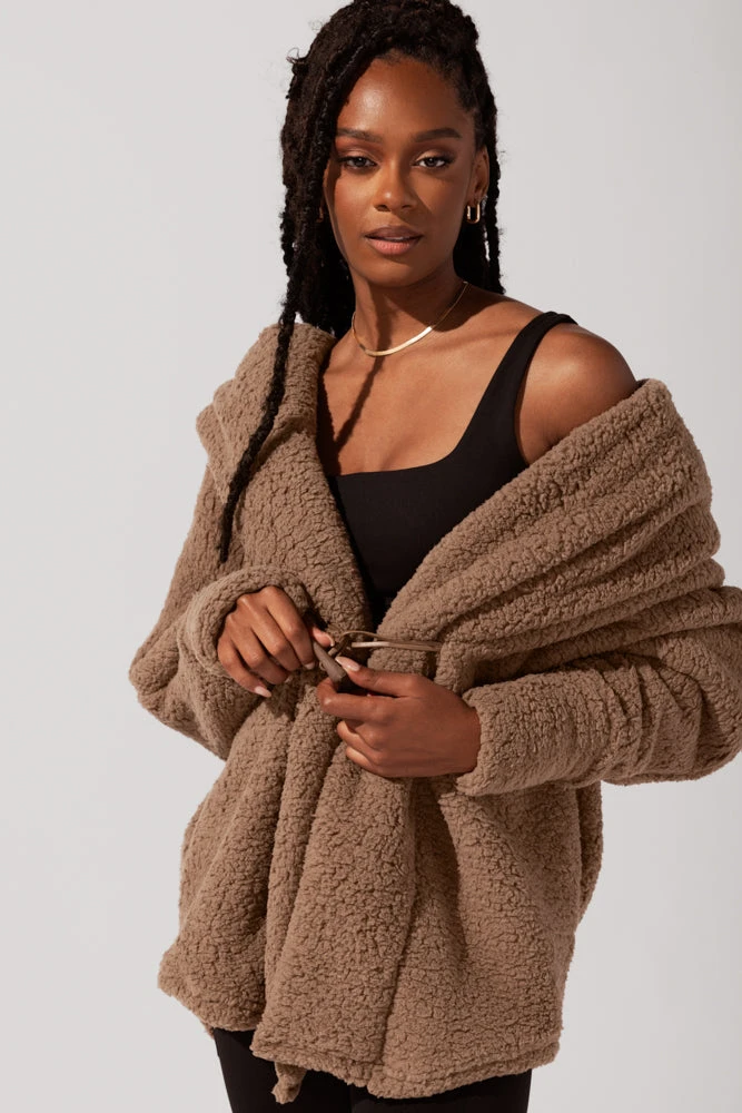 Faux Sherpa Cocoon Coat - Teddy Bear Brown - Image 2