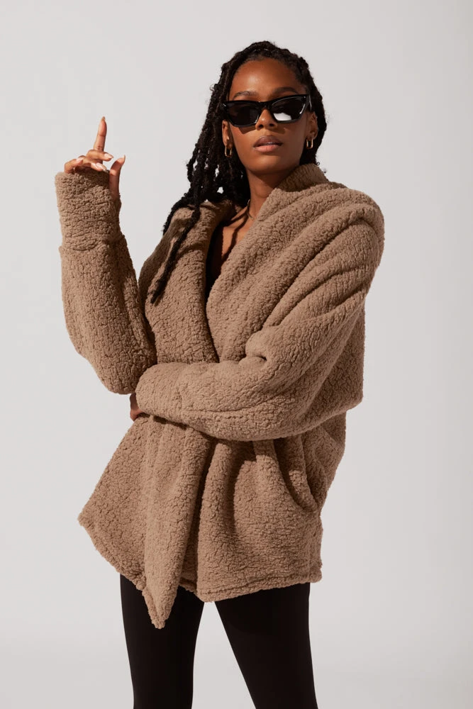 Faux Sherpa Cocoon Coat - Teddy Bear Brown - Image 4